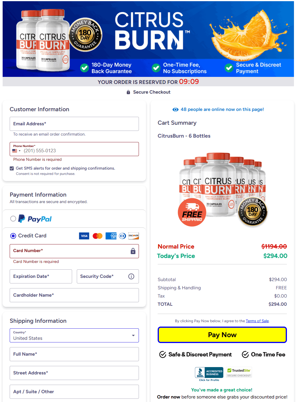 Secure Citrus Burn checkout for online order